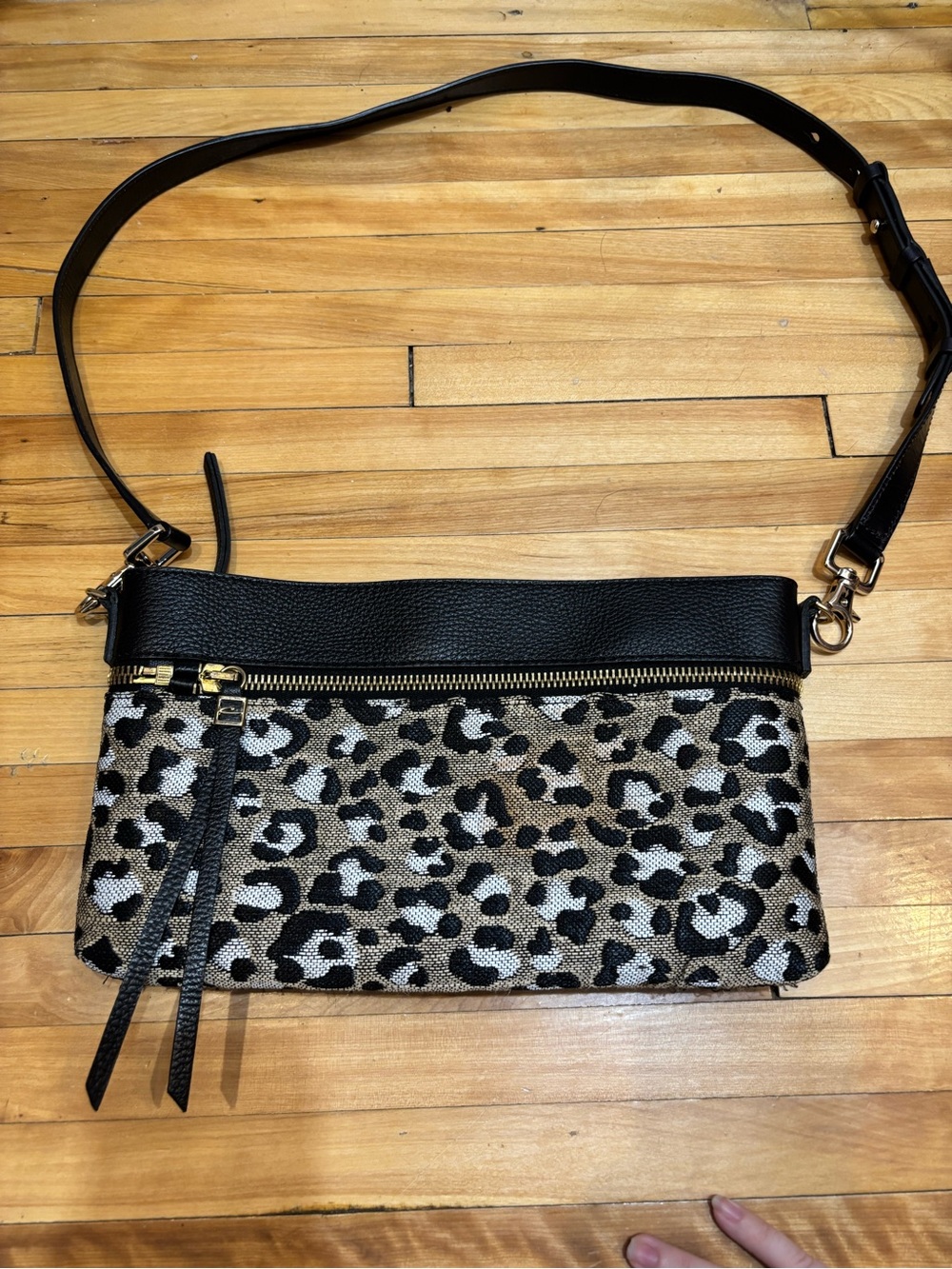 Gianni Chiarini Leopard Print Crossbody Bag with Black Leather